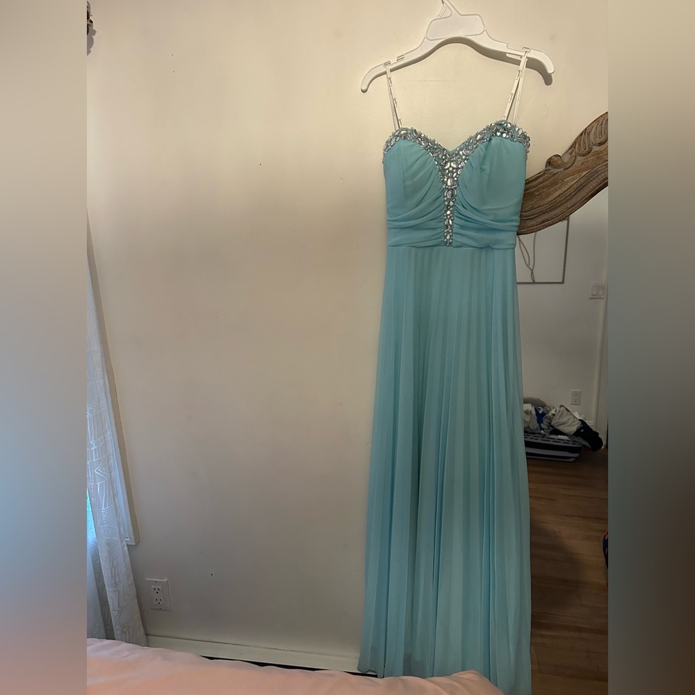 Strapless Beaded Blue Evening Gown